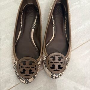 Tory Burch Snakeskin Flats - Brown and Cream
